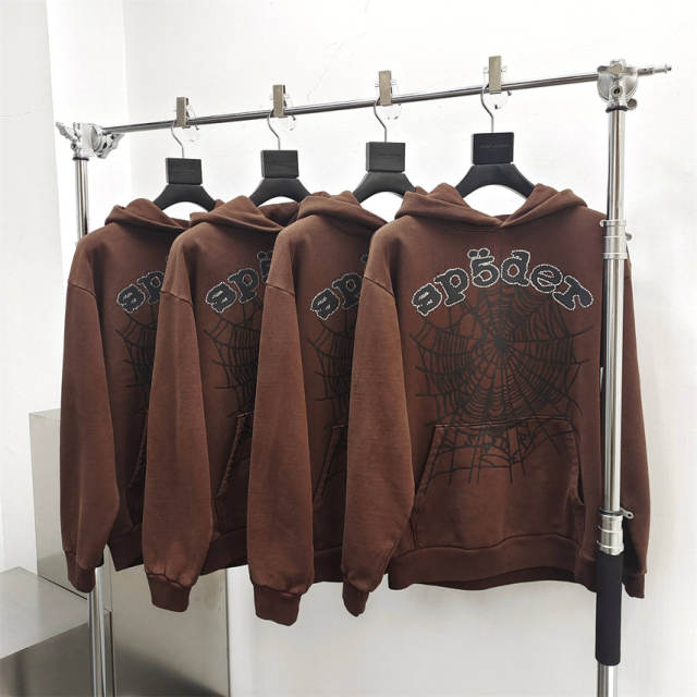 1:1 Top Quality Sp5der 555555 Zipped Hoodie Brown