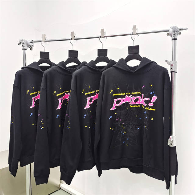 1:1 Top Quality Quality Spider Worldwide Foaming Print Black Hoodie