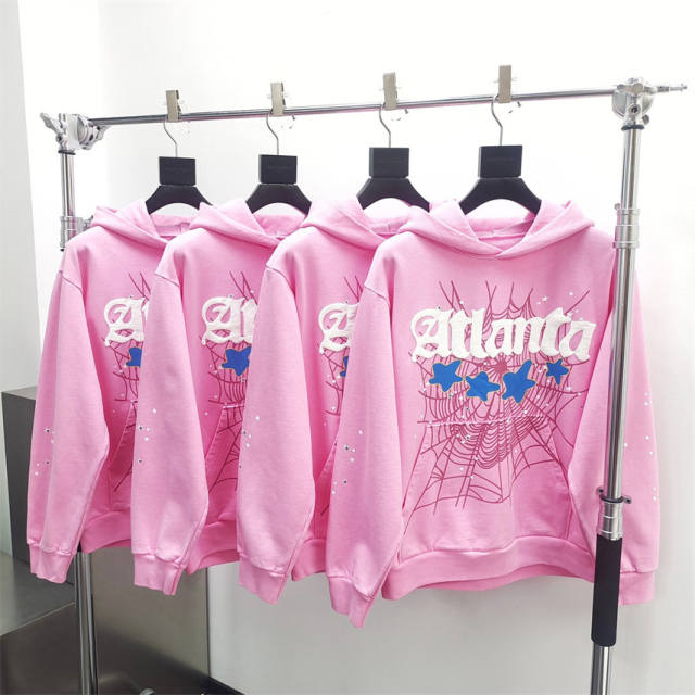 1:1 Quality Spider Foaming Print Atlanta Hoodie & Pants Set Pink