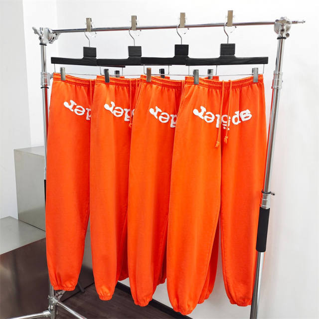 1:1 Quality Spider Foaming Print Fonts Hoodie & Pants Set Orange