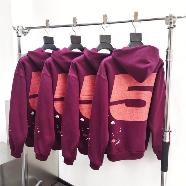 1:1 Quality Spider worldwide Big 5 hoodie Burgundy