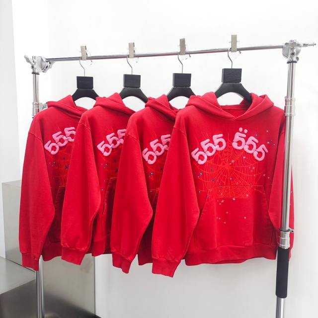 1:1 Top Quality Spider Worldwide Worldwide Clothing Spider Web 'PINK' Red Hoodie & Pants