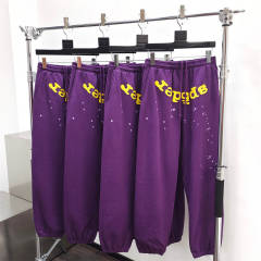 1:1 Quality Spider Web Foaming Print Fonts Hoodie & Pants Set Purple