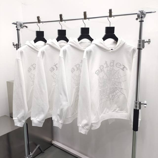 1:1 Top Quality White Rhinestone Spider Web Hoodie
