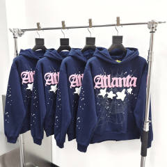 1:1 Quality Spider Atlanta Stars Foaming Print Hoodie Pants Tracksuit Navy Blue