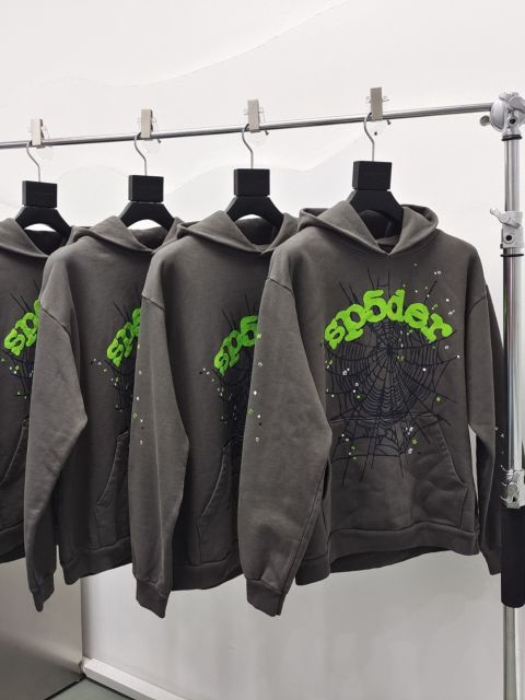 Spider Web Green Fonts Hoodie Pants Tracksuit Gray