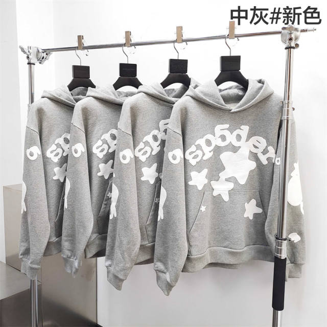 1:1 Quality Spider Star Pentagram Gray Hoodie & Pants Set