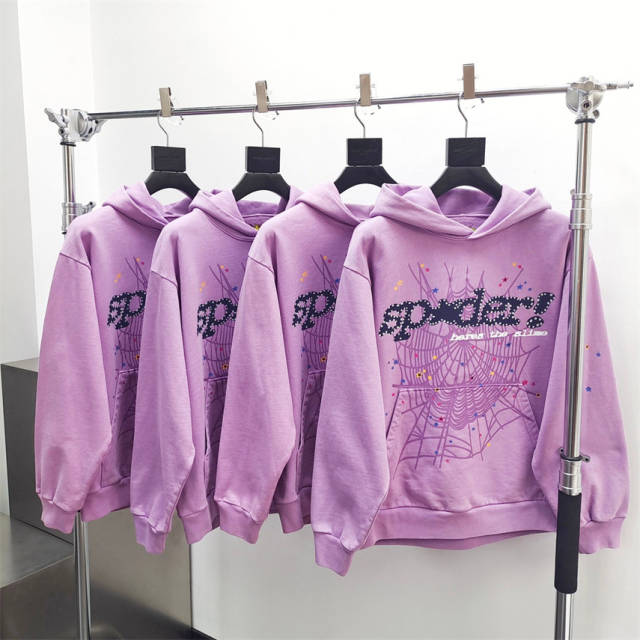 1:1 Quality Spider Foaming Print Hoodie & Pants Set Purple