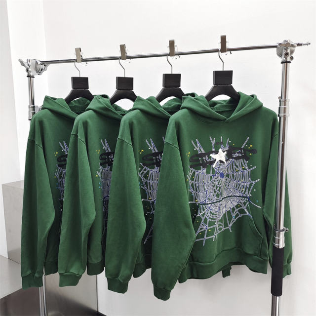 1:1 Quality Spider Spider Web Green Hoodie Pants Tracksuit