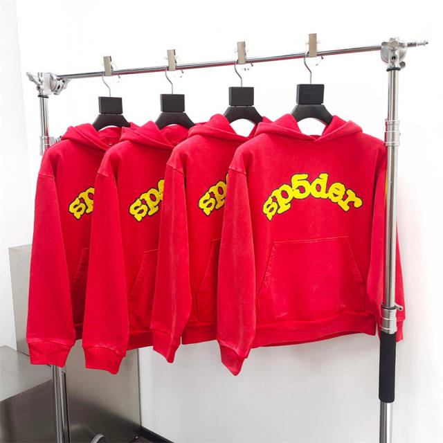 1:1 Quality Spider WorldWide Classic Fonts Hoodie Red