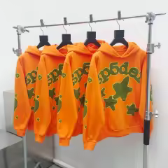 1:1 Quality Spider Worldwide Star Foaming Print Pants Hoodie Set Orange