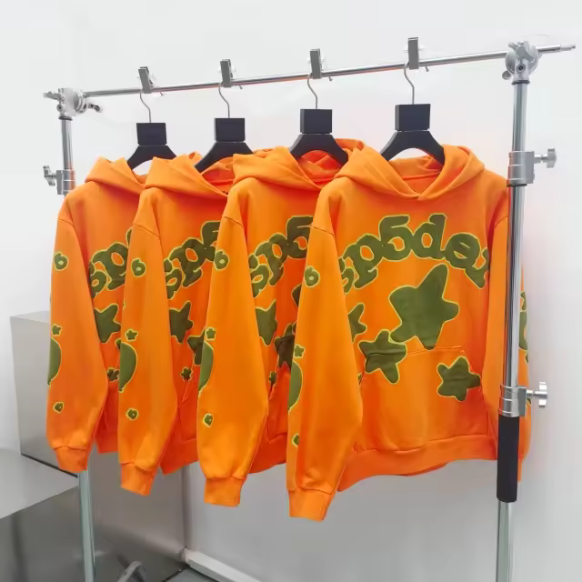 1:1 Quality Spider Worldwide Star Foaming Print Pants Hoodie Set Orange