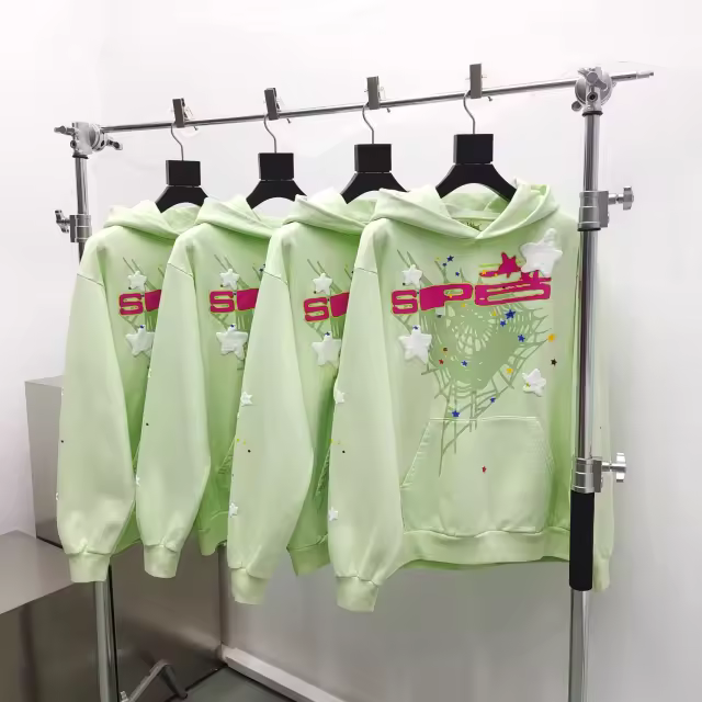 1:1 Quality Spider Foaming Print Hoodie & Pants Set Mint Green