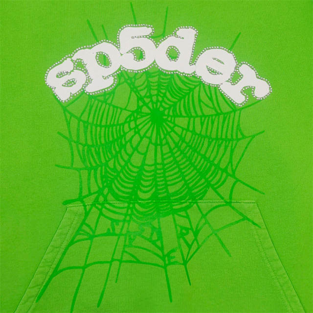 1:1 Quality Spider Worldwide Foaming Print Hoodie Green