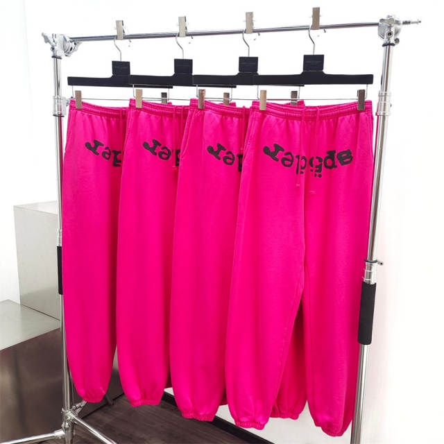 1:1 Quality Spider Rheinstone Fonts Hoodie & Pants Set Pink