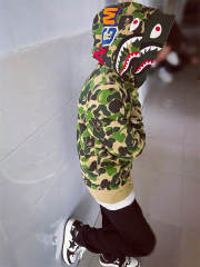 [Best Quality] 1:1 Bape Double Hood ABC Camo Shark Hoodie Green