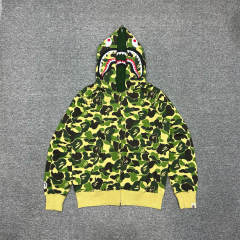 [Best Quality] 1:1 Bape Double Hood ABC Camo Shark Hoodie Green