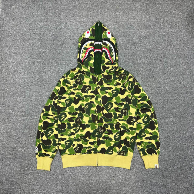 [Best Quality] 1:1 Bape Double Hood ABC Camo Shark Hoodie Green