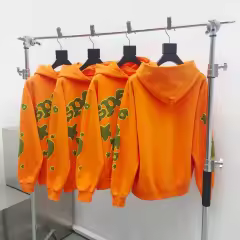 1:1 Quality Spider Worldwide Star Foaming Print Pants Hoodie Set Orange