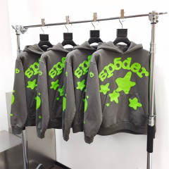 1:1 Quality Spider Worldwide Green Star Hoodie Gray