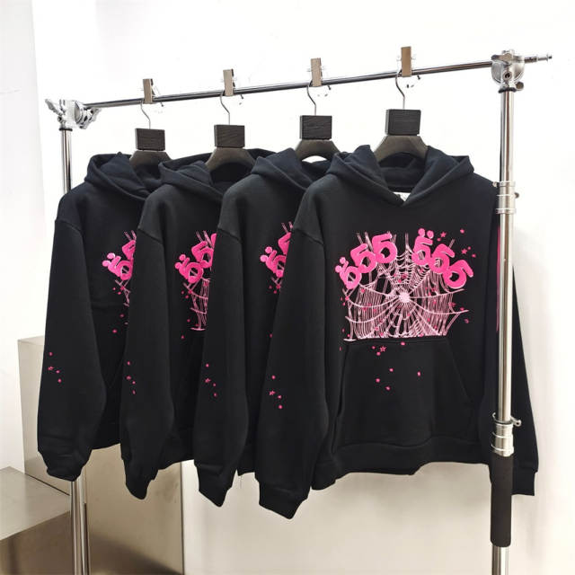 1:1 Quality Spider Pink 555 Foaming Print Hoodie & Pants Set