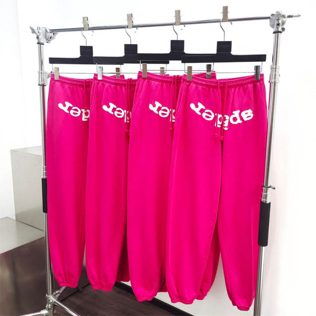 1:1 Quality Spider Rheinstone Fonts Hoodie & Pants Set Pink