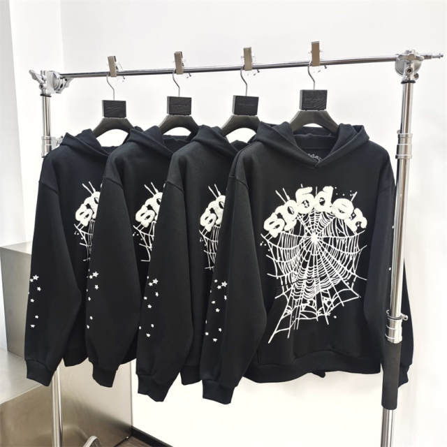 1:1 Quality Sp5der 555555 OG Web Hoodie Pants Black White