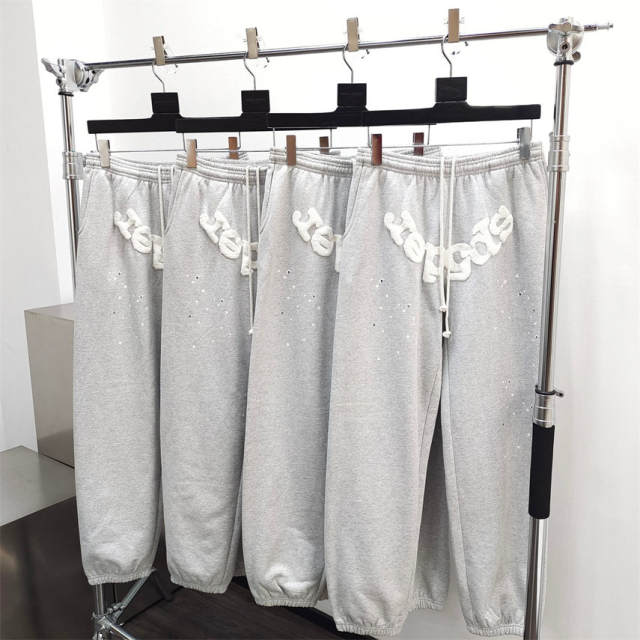 1:1 Quality Spider Worldwide Web Print Hoodie Pants Tracksuit Gray