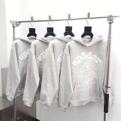 1:1 Quality Spider Worldwide Web Print Hoodie Pants Tracksuit Gray
