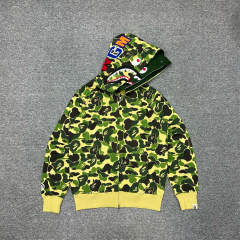 [Best Quality] 1:1 Bape Double Hood ABC Camo Shark Hoodie Green