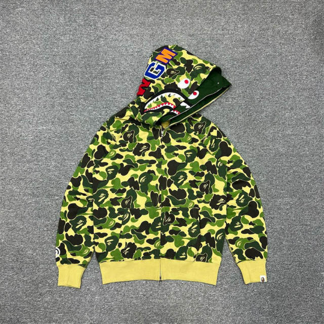 [Best Quality] 1:1 Bape Double Hood ABC Camo Shark Hoodie Green