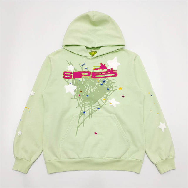1:1 Quality Spider Foaming Print Hoodie & Pants Set Mint Green