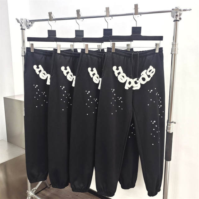 1:1 Quality Sp5der 555555 OG Web Hoodie Pants Black White