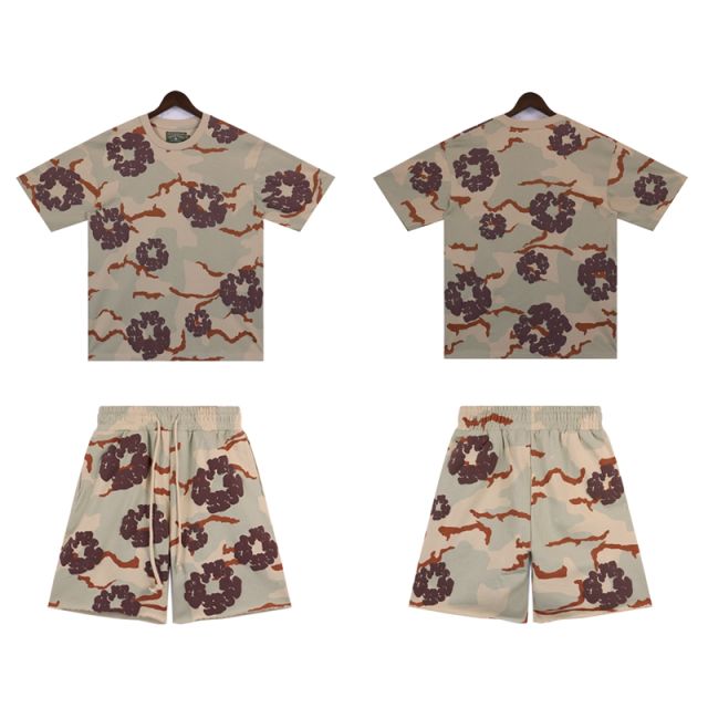 DENIM TEARS PINK CAMO COTTON WREATH T-SHIRT SHORTS SET