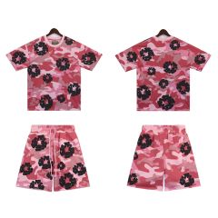 DENIM TEARS PINK CAMO COTTON WREATH T-SHIRT SHORTS SET