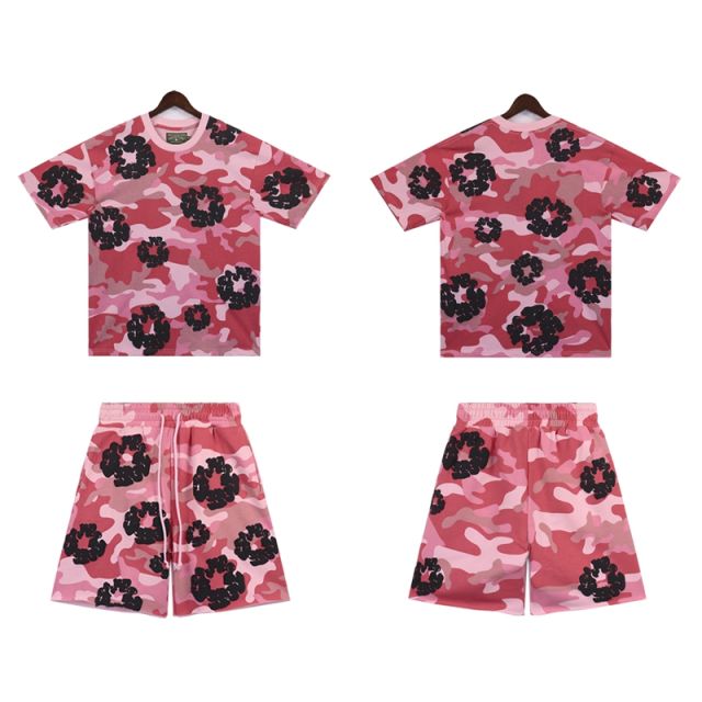 DENIM TEARS PINK CAMO COTTON WREATH T-SHIRT SHORTS SET