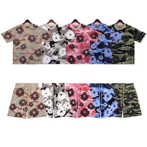 DENIM TEARS PINK CAMO COTTON WREATH T-SHIRT SHORTS SET