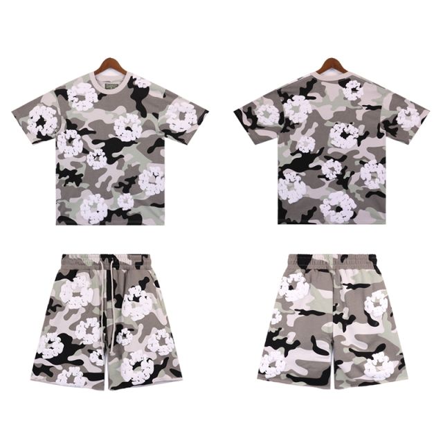 DENIM TEARS PINK CAMO COTTON WREATH T-SHIRT SHORTS SET