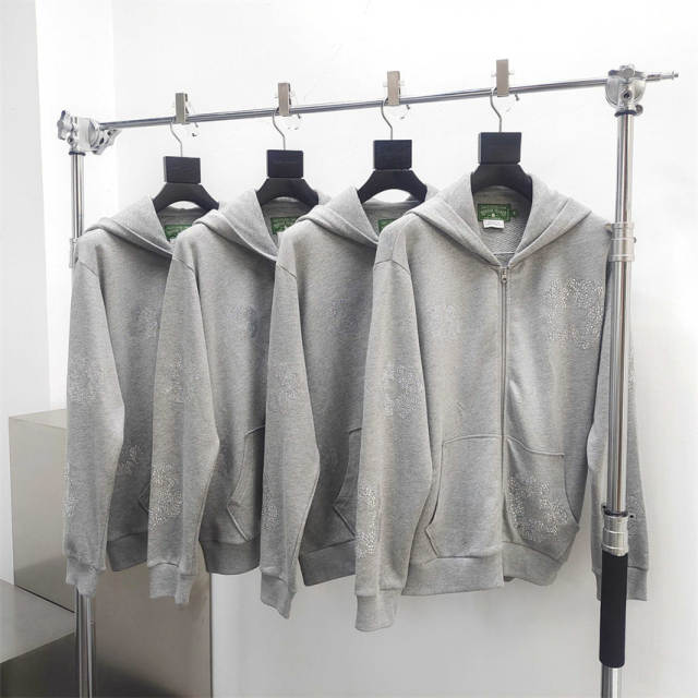 1:1 Denim Tears x Swarovsk* Crystal Rheinstone  Zipper Hoodie & Sweatpants Set 3 Colors