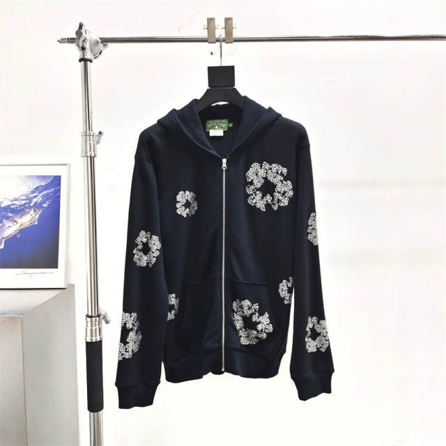 1:1 Denim Tears x Swarovsk* Crystal Rheinstone  Zipper Hoodie & Sweatpants Set 3 Colors