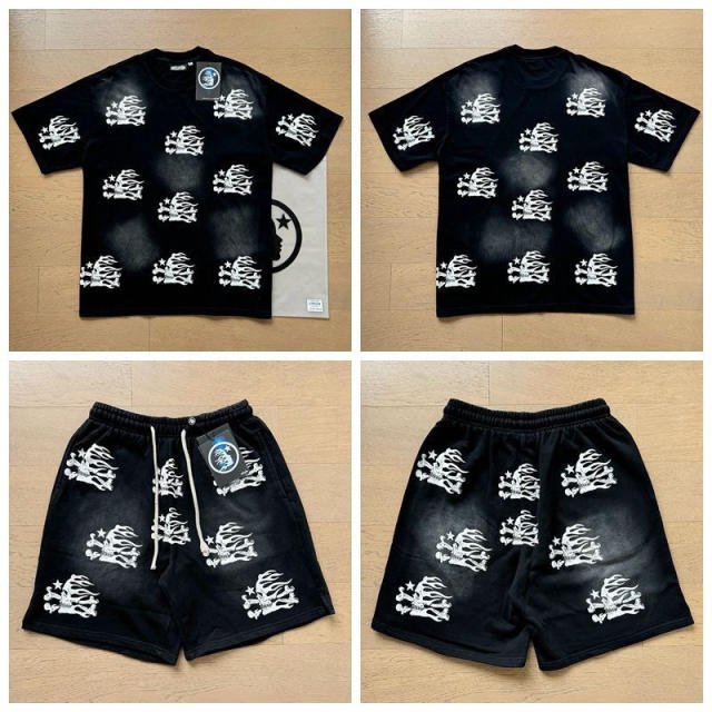 Hellstar Skeleton Logo Washed T-Shirt Tee Shorts