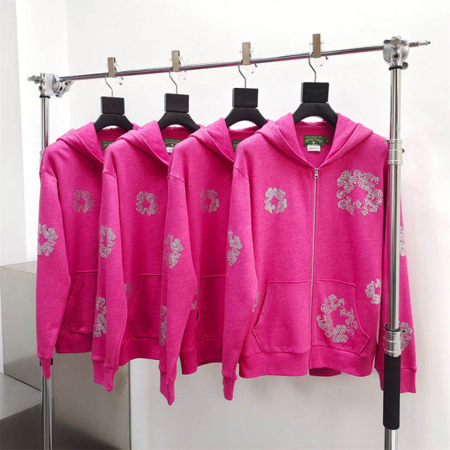 1:1 Denim Tears x Swarovsk* Crystal Rheinstone  Zipper Hoodie & Sweatpants Set 3 Colors