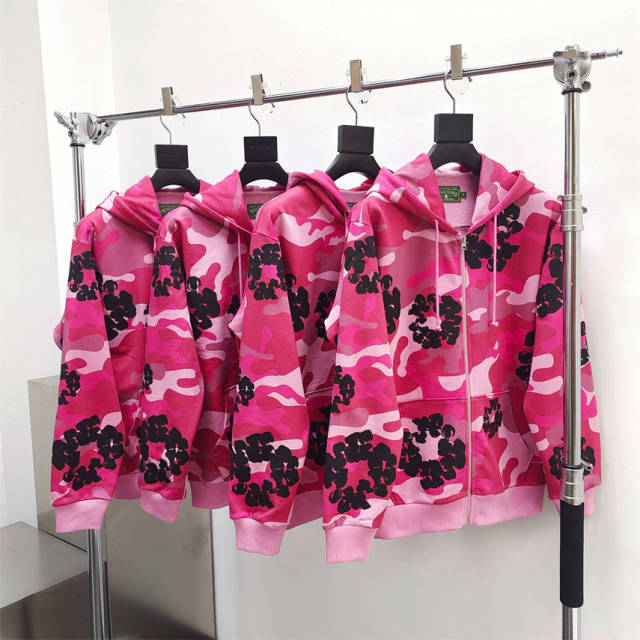 1:1 Quality DENIM TEARS Camouflage Print Zip Hoodie