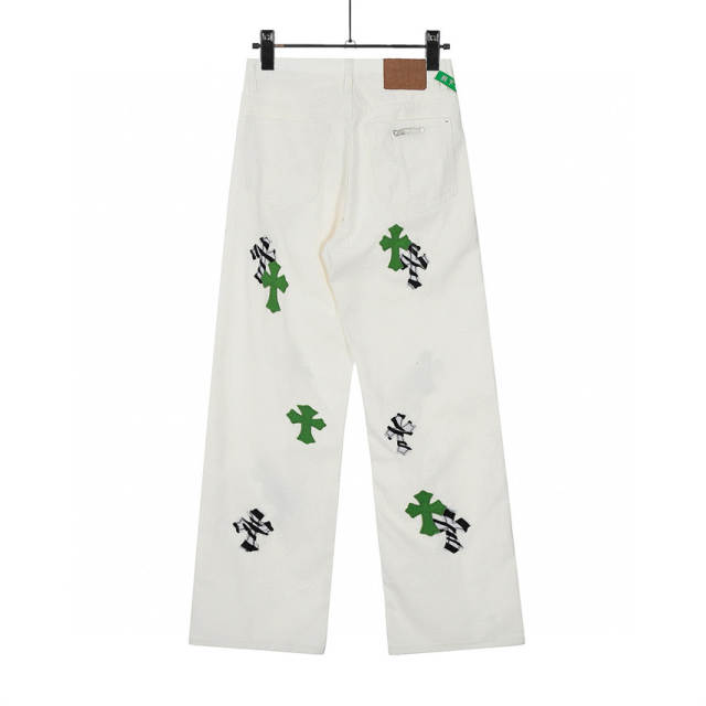 Chr0me Heart Black Crosses White Pants
