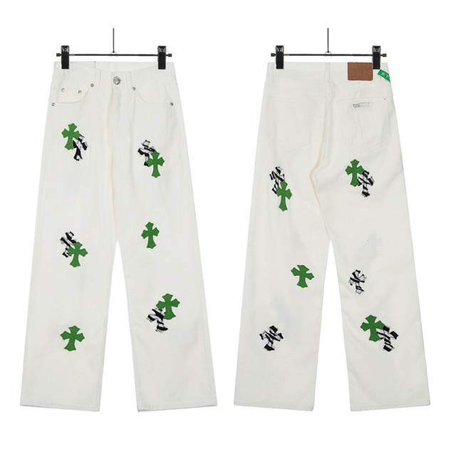Chr0me Heart Black Crosses White Pants