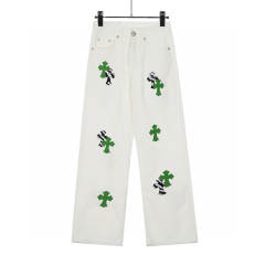 Chr0me Heart Black Crosses White Pants