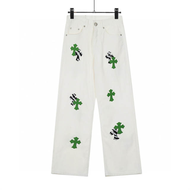 Chr0me Heart Black Crosses White Pants