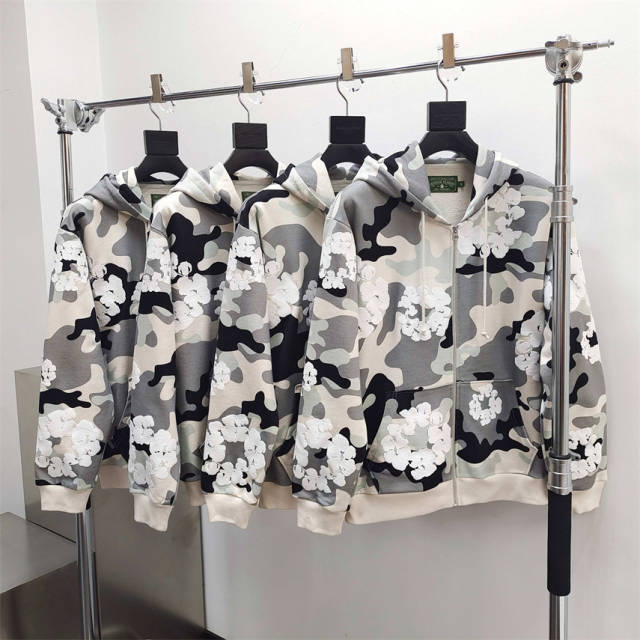 1:1 Quality DENIM TEARS Camouflage Print Zip Hoodie
