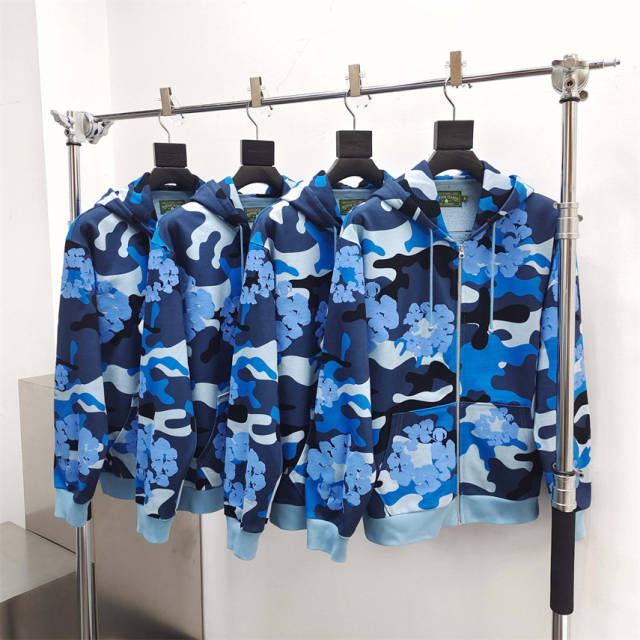 1:1 Quality DENIM TEARS Camouflage Print Zip Hoodie