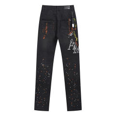 Amir* Snake Skin Patch Jeans Pants Black